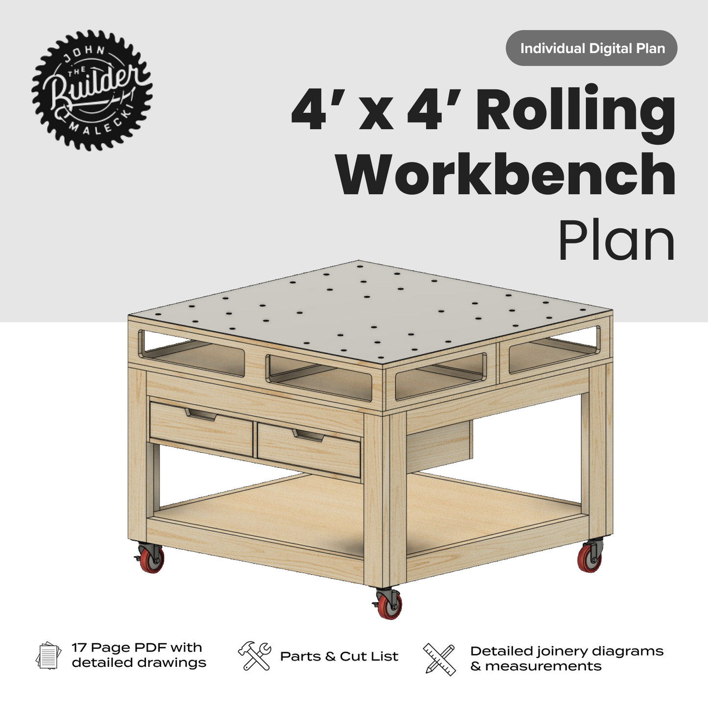 John Malecki - 4'x4' Beginner Workbench with Storage Plan